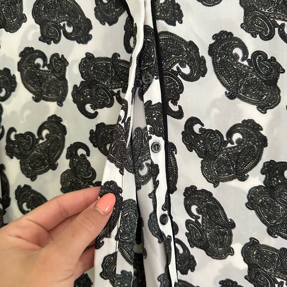 A.L.C Silk Paisley Print Button Up Blouse Black White - Picture 4 of 9